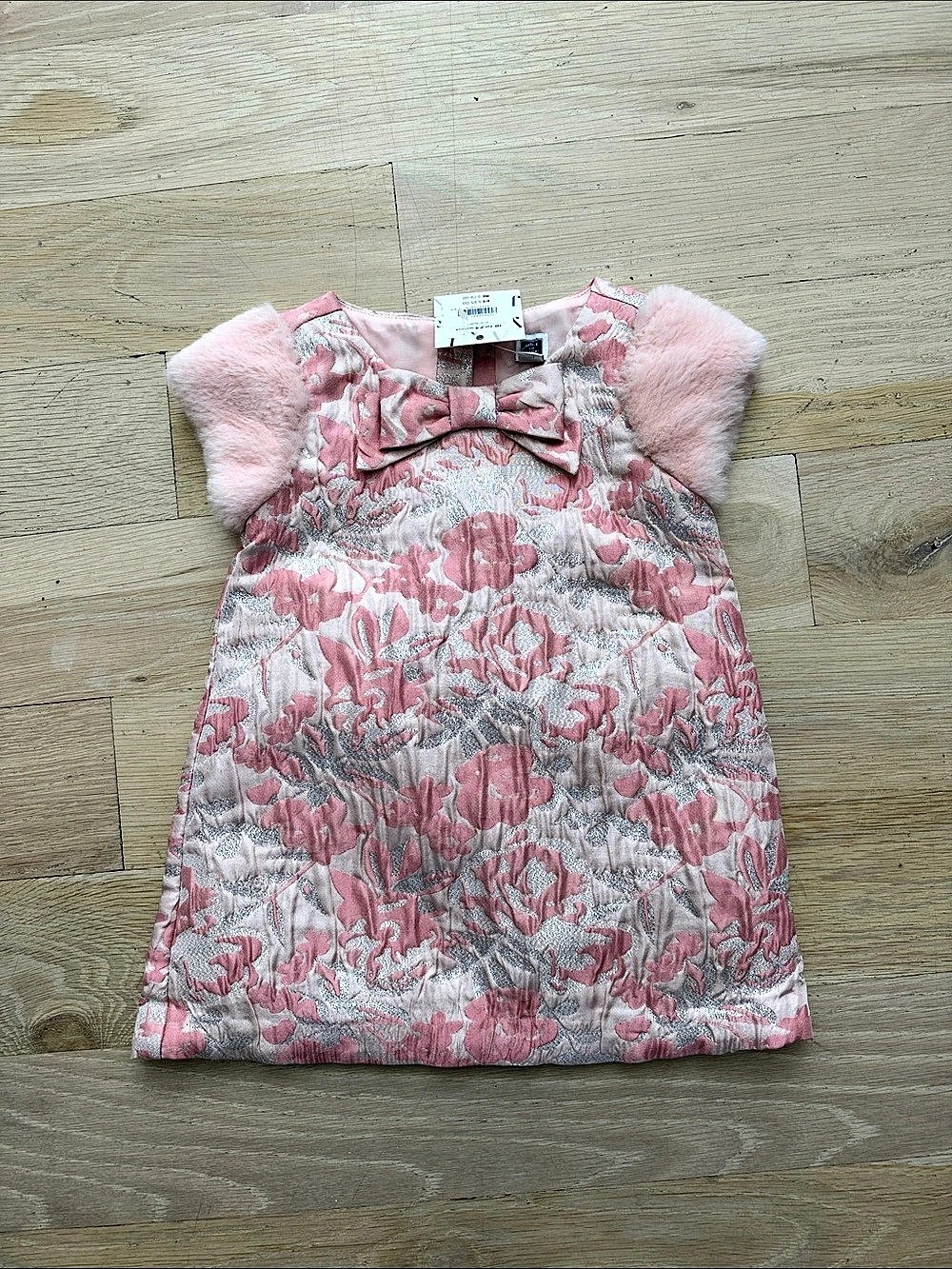 Janie and Jack Girls Floral Bow Dress Pink Silver NWT